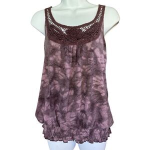Eyeshadow Y2K Purple Crochet Neckline Bubble Hem Tank Top L